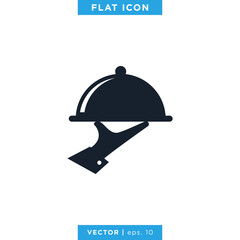 Food Tray On Hand Icon Vector Logo Design Template.