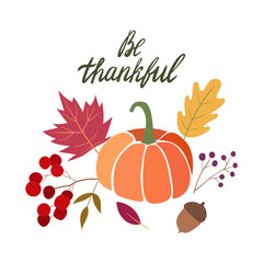 Autumn vector illustration for Thanksgiving. Flat design. Isolated illustration on a white background. Thanksgiving day card.