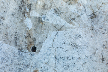 Detailed surface patterns and textures of grey concrete wall close up. Grunge background with copy space.