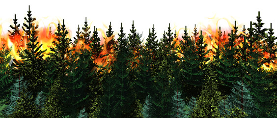 Forest on fire. 3d