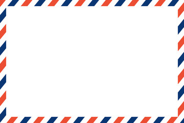 air mail letter vector. post stamp. airmail frame postcard. blue red stripes pattern. mockup template envelope. on white background. retro vintage blank message. world international label