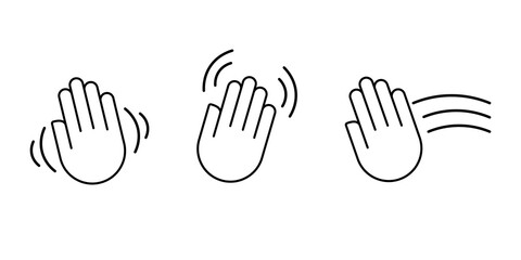 hello goodbye waving hand vector. hi bye hey gesture outline. farewell palm movement sign. raised moving shake. stock illustration on white background