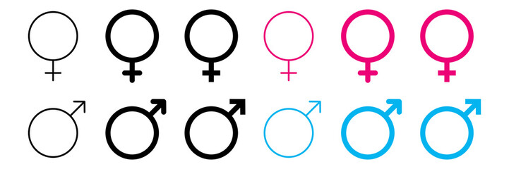 gender icon male female vector illustration. sex man men woman women symbol. boy girl logo on white background. pink blue black color.