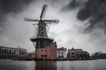 Fototapeta na wymiar Haarlem city windmill in old town. Netherlands (Holland)