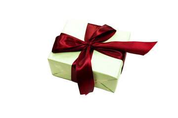 Christmas background with gift box isolated on white, preparation for holidays