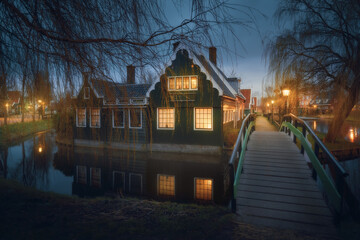 Zaanse Schans in Zaandam city. Museum village in Netherlands (Holland)