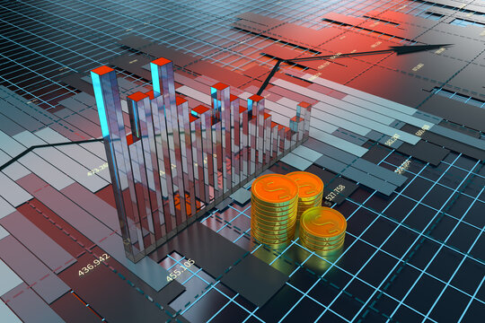 The decrease of the economical data, business statistics, 3d rendering.