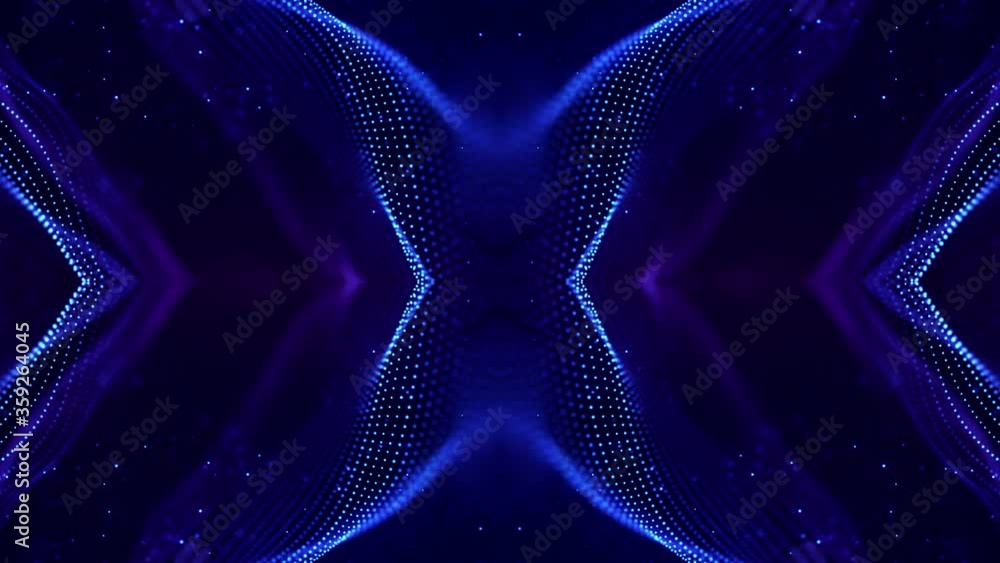 Aufkleber 4k looped sci-fi 3d abstract animation. glow blue particles form lines, symmetrical structures like 