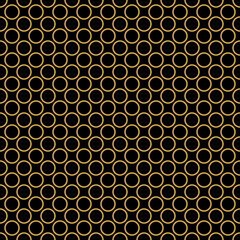 Seamless abstract pattern with horizontal and vertical leaner circle stripes in gold. Texture. Vector.
