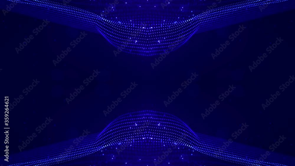 Poster 4k looped sci-fi 3d abstract animation. glow blue particles form lines, symmetrical structures like 