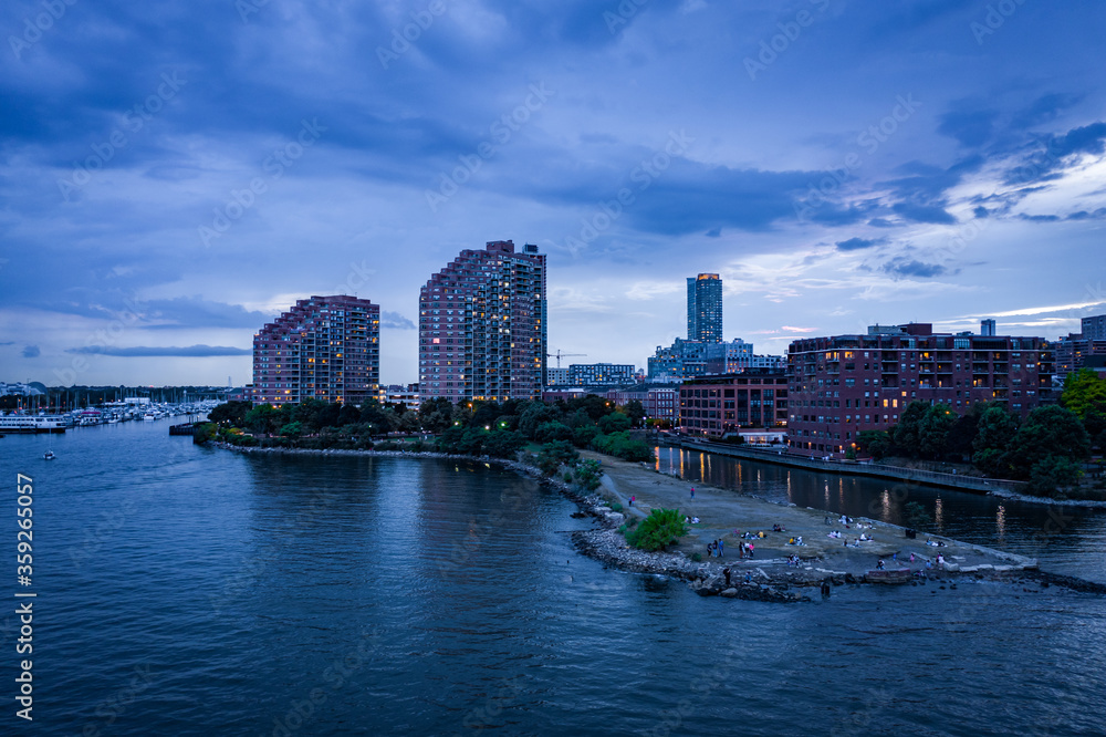 Wall mural Jersey City with Morris Canal Park at sunset. 