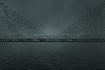 Fototapeta na wymiar The suspension bridge over the lake at night, 3d rendering.