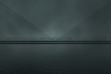 The suspension bridge over the lake at night, 3d rendering.
