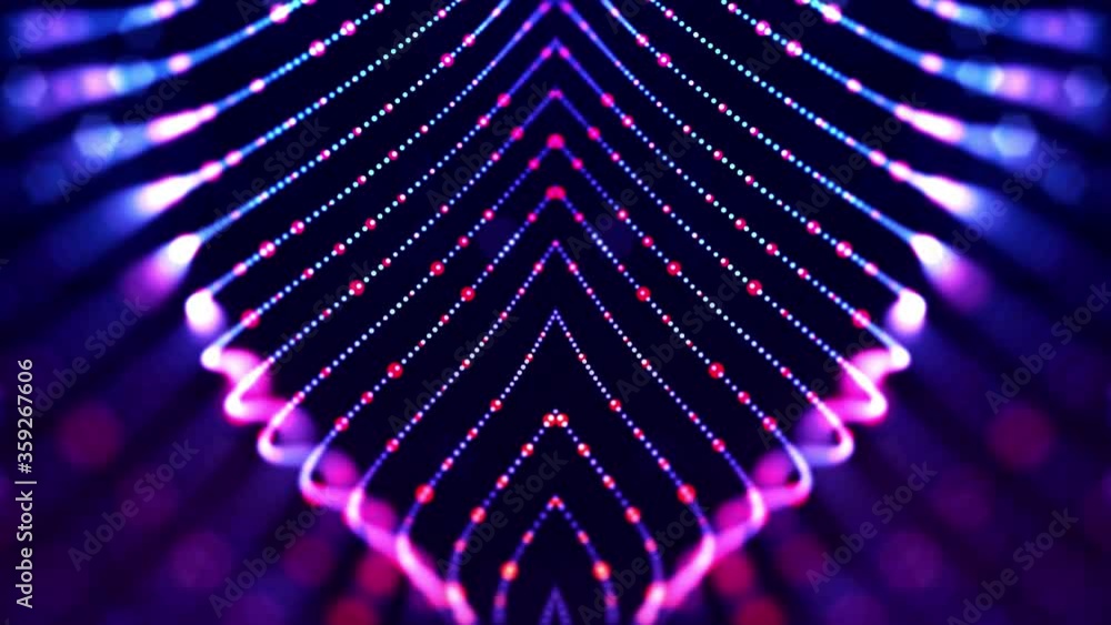 Poster glow blue particles form lines, symmetrical structures. 4k looped sci-fi 3d abstract background. for