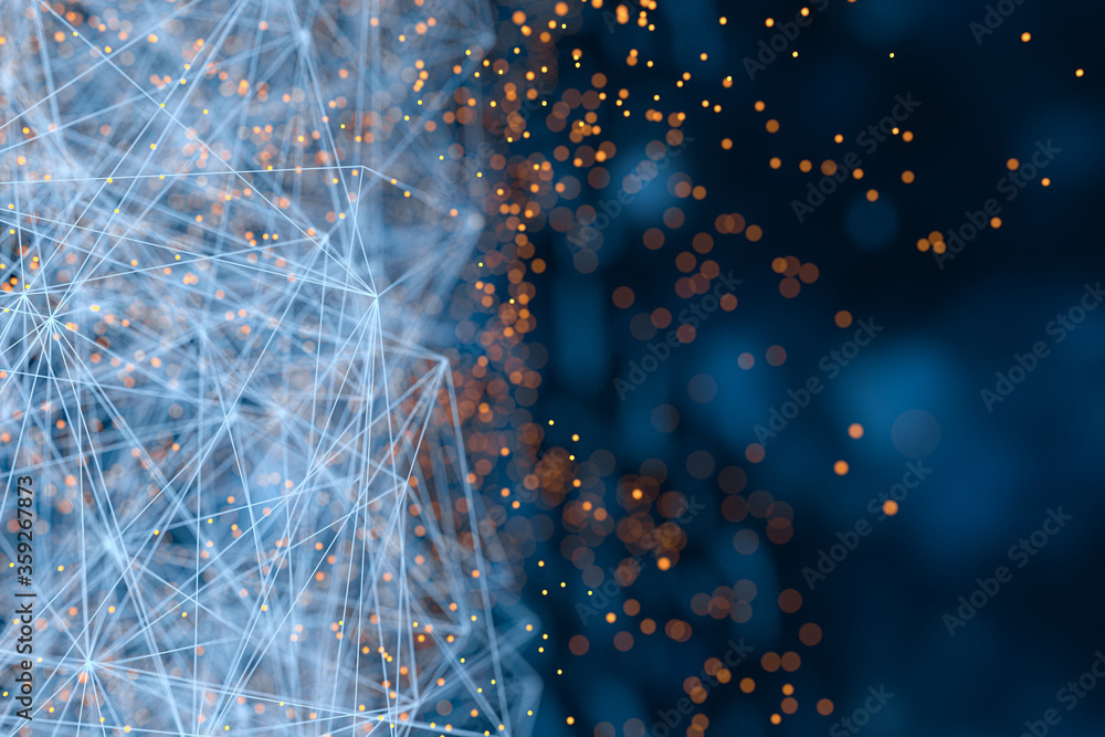 Poster glowing biotechnology lines with dark background, 3d rendering