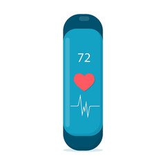 Fitness bracelet for measuring the pulse and counting steps on the white background. Vector illustration in flat style.