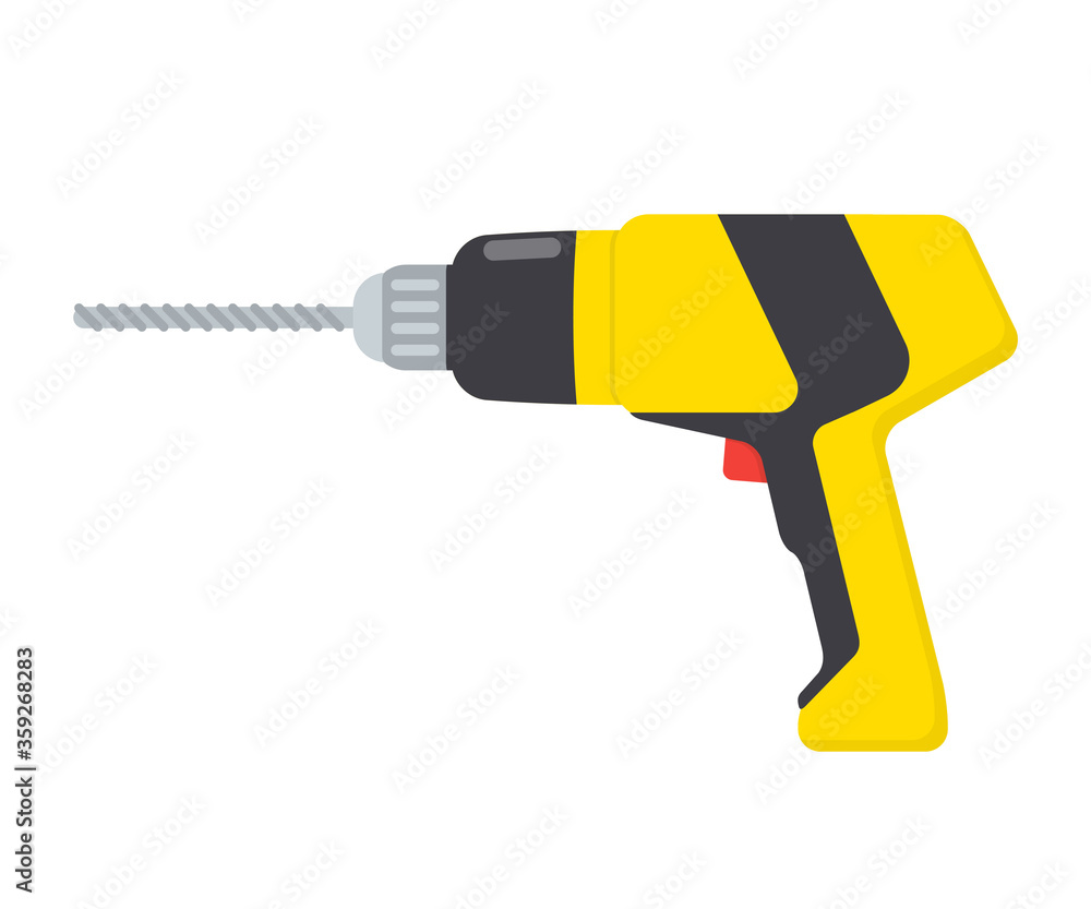 Wall mural drilling machine or hand drill, vector flat illustration, isolated on white.