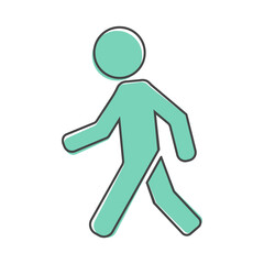 Vector icon of a walking pedestrian. Illustration of a walking man cartoon style on white isolated background.