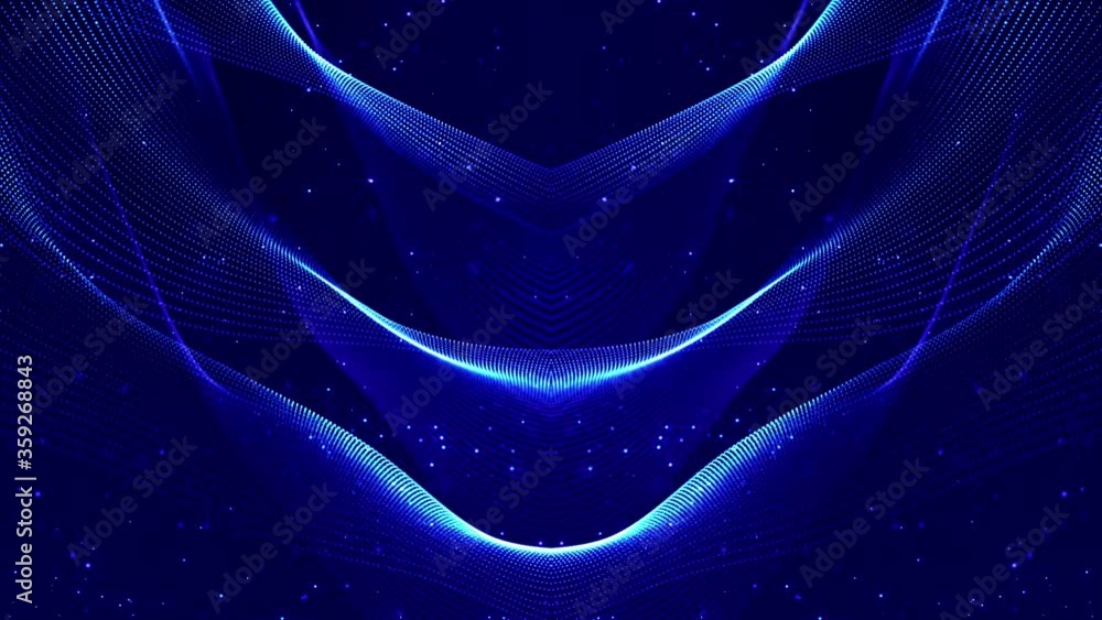 Poster glow blue particles form lines, symmetrical structures. 4k looped sci-fi 3d abstract background. for