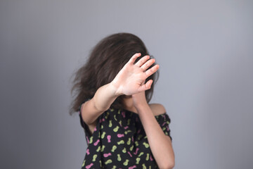 Fototapeta premium sad woman hand stop sign
