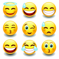 Emoji Smiley Face Vector Design Art Trendy Communication Chat Elements Set