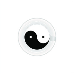 Yin Yang black and white in Hot Coffee white cup and saucer in white  background