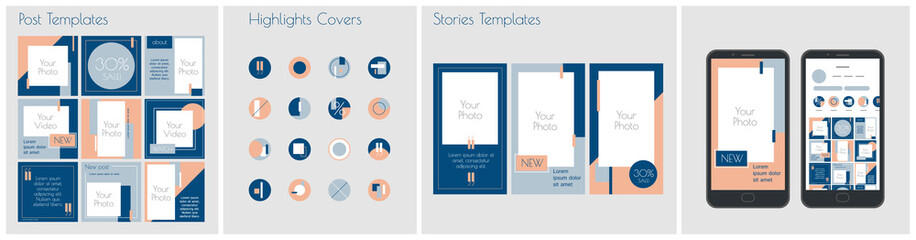 Modern editable Blue template for social networks stories and posts, vector illustration. Design backgrounds for social media.
 - obrazy, fototapety, plakaty