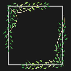 Green leaves with frame on black background,greeting cards design.