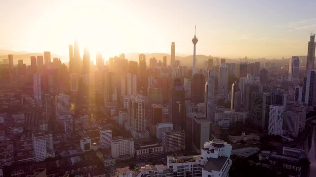 Drone footage of Kuala Lumpur cityscape in the morning