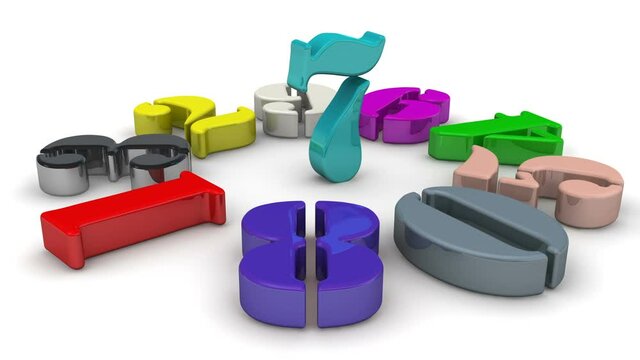 Section Seven. 3d colorful numbers lying on white surface with number of seven in the middle. Footage video