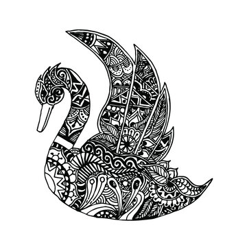 Zentangle stylized swan. Vector illustration for print and tattoo. Coloring page.