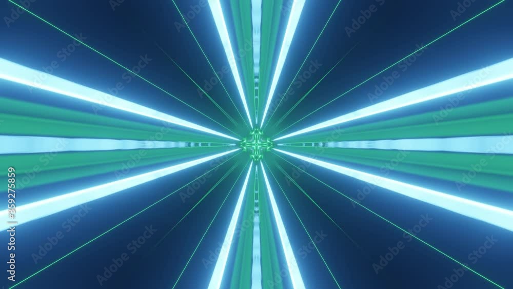 Poster sci-fi tunnel transformer with blue green neon lights. 4k looped abstract high-tech tunnel. camera f