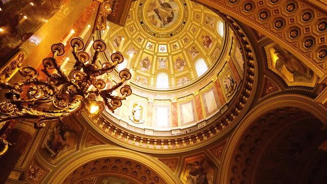 Interior of St. Stephen's Basilica (Szent Istvan Bazilika). Catholic Cathedral and one of the main attractions in Budapest in motion shot