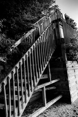 black and white outdoor beach side staircase