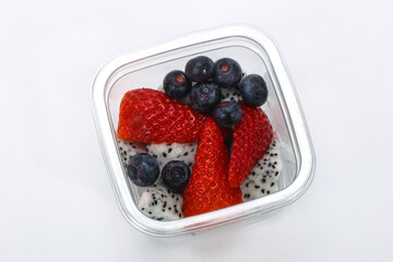 Sliced fruit mix in the box