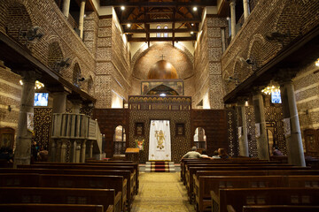 Fototapeta premium Elegant intricate designs inside Abu Serga Church in Coptic Cairo, Egypt 