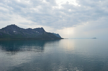 majestic mountains and fjord in northern norway in summer on the island of Senja