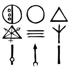 Wiccan symbols imaginary cross symbols, inspired by antichrist pentagram and witchcraft. Vector.