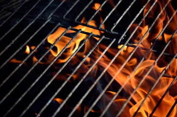 barbeque fired up and strong flames