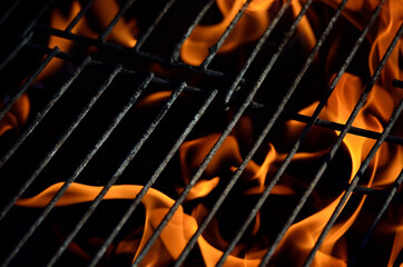 barbeque fired up and strong flames