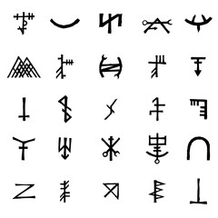 Set of alchemical symbols isolated on white background. Hand drawn and written elements for signs design. Inspiration by mystical, esoteric, occult theme. Vector.