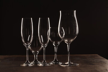 champagne glasses on black background