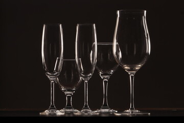 champagne glasses on black background
