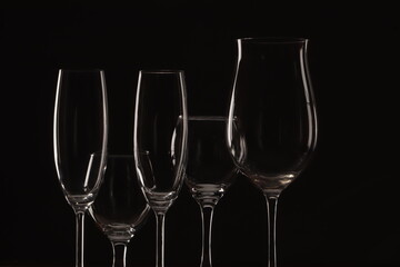 champagne glasses on black background