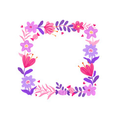 Doodle vector flower frame. Square photo frame. Cute design for greeting cards or posters.