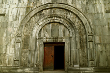 Fototapeta premium Gorgeous Doorway of the Book Depository in Haghpat Medieval Monastery Complex, Town of Hagphat, Lori Province, Armenia