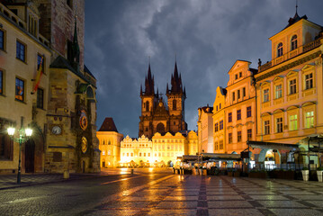 Old town square in Prague by night