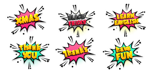 Comic text speech bubble pop art style