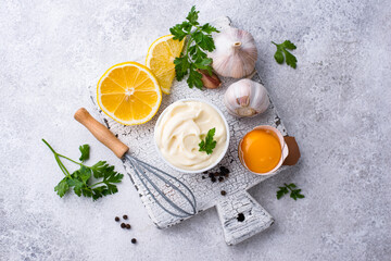 Homemade mayonnaise sauce with ingredient