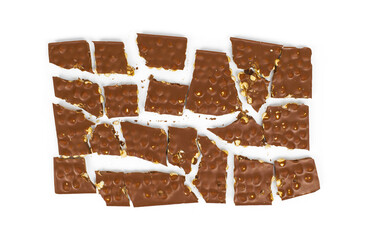 Large chocolate pieces with nuts, isolated on white background